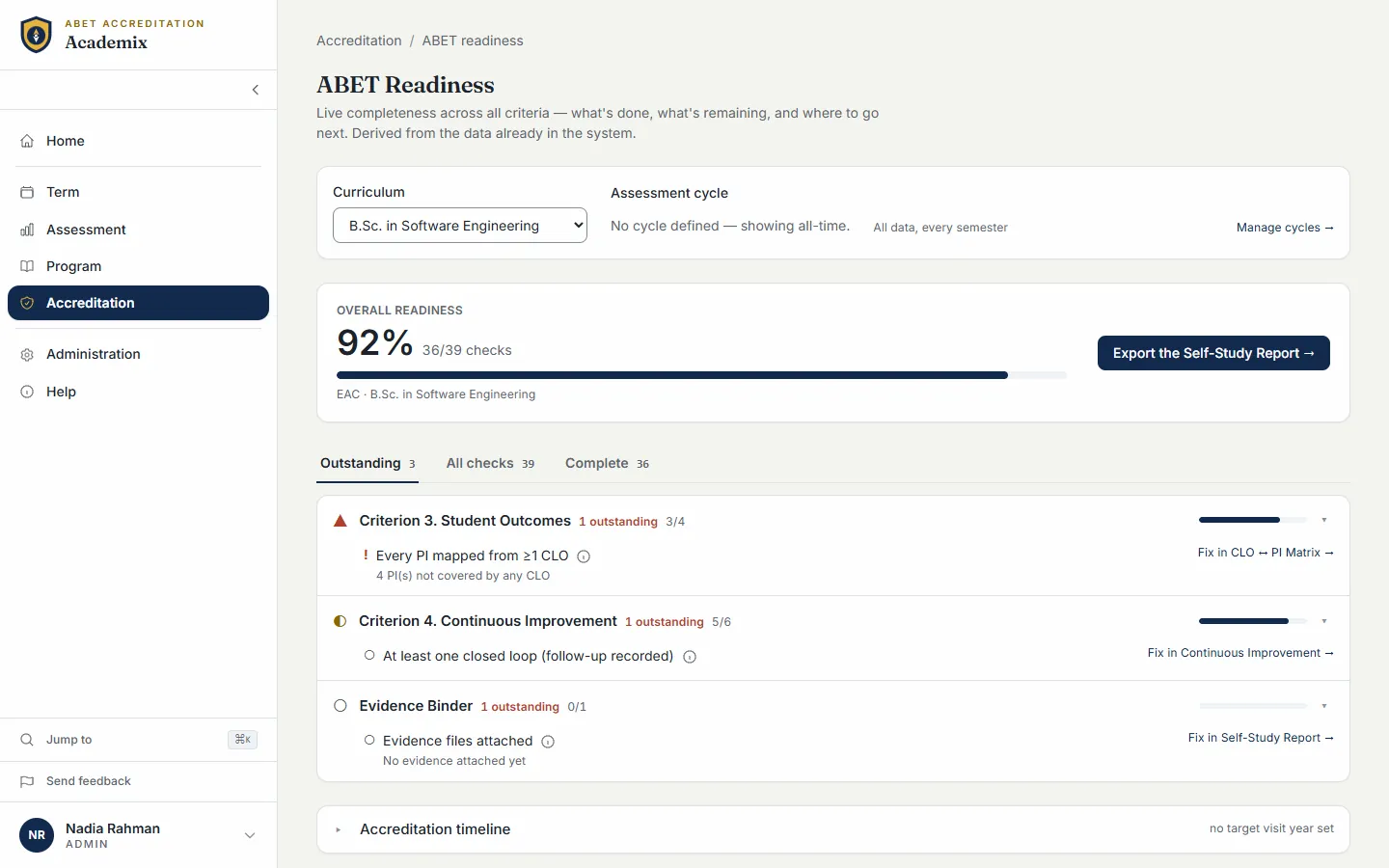 Academix: ABET accreditation software for universities